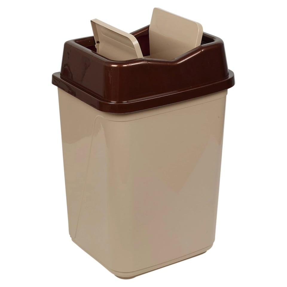 image 1 of Plastic Waste Recycling Bin With Butterfly Lid for Kitchen or Office | Brown | 5L Cappuccino