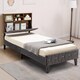 image 3 of COSTWAY Single Size Bed Frame Upholstered Slat Support Platform Bed