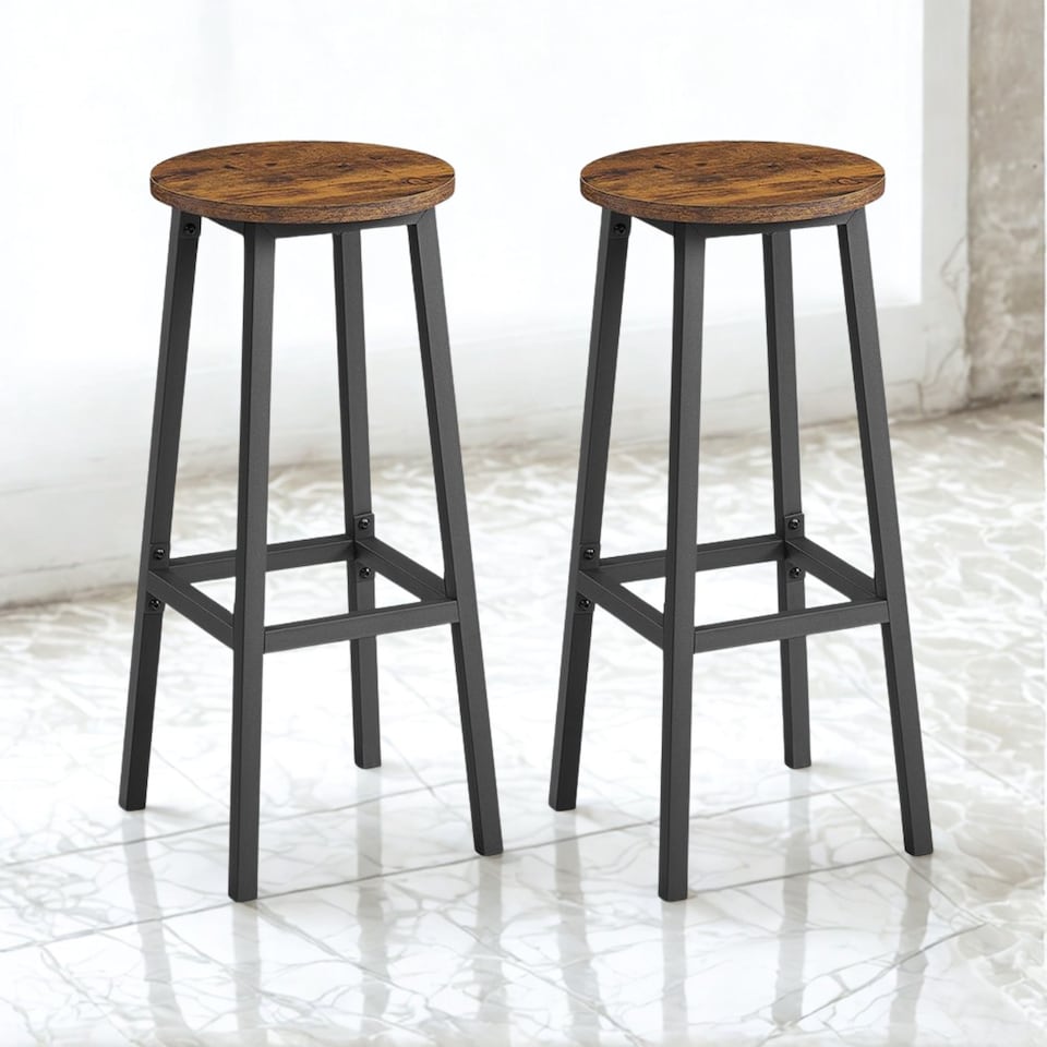 image 1 of Set of 2 Kitchen Counter Height Breakfast Bar Stools Brown