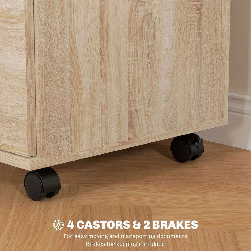 image 1 of HOMCOM 2 Drawer Lockable Filing Cabinet with Wheels, Mobile Filing Cabinet for Home Office, Small Printer Stand, Oak Wood Grain