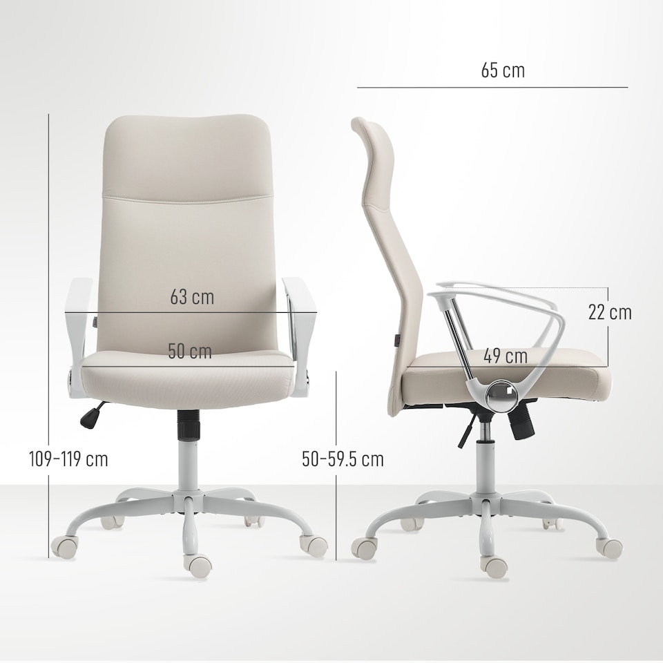 image 1 of HOMCOM Office Chair, Fabric Computer Desk Chair with High Back, Swivel Wheels, Armrest, Tilting Function, Height Adjustable for Home, Cream White | White