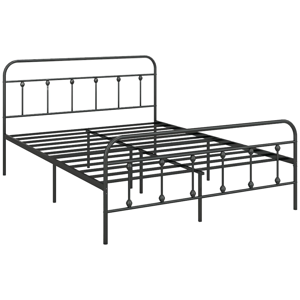 image 1 of HOMCOM 4ft6 Metal Double Platform Bed Frame w/ Underbed Storage Black