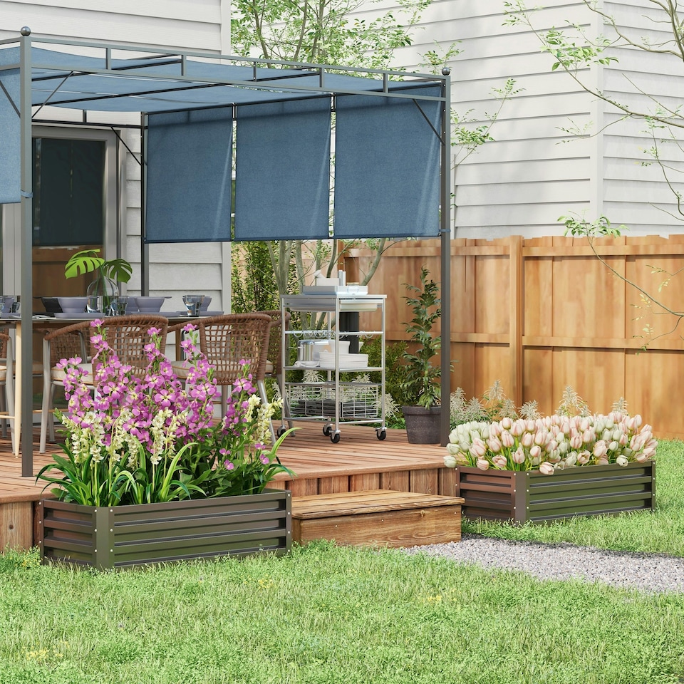 image 1 of Outsunny Set of 2 Raised Garden Bed Galvanised Planter Box, Grey