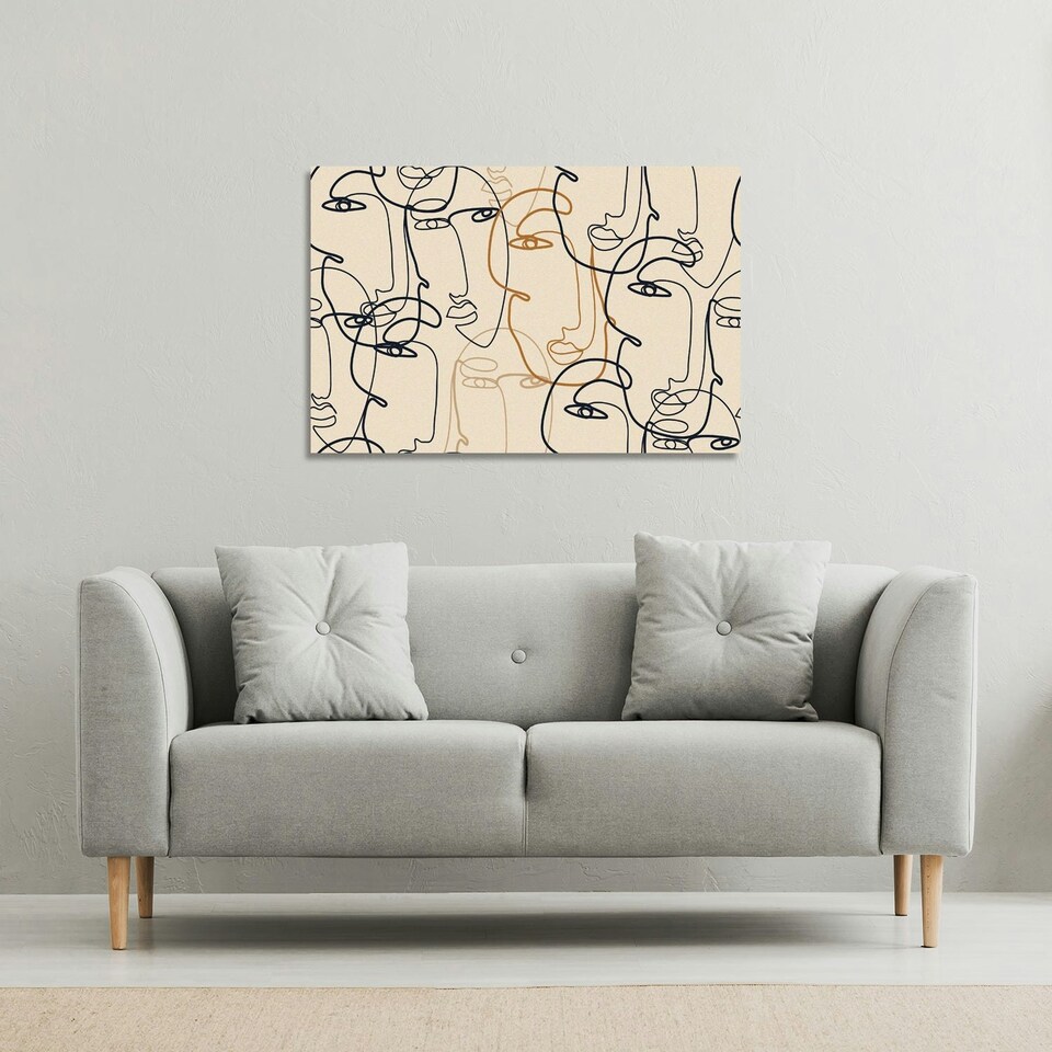 image 1 of Continuous line drawing of faces (Canvas Print) 152 x 101 x 4cm