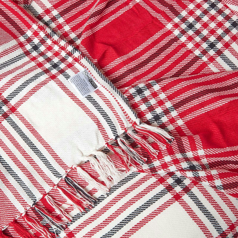 image 1 of Homescapes Red Tartan Check Sofa and Bed Throw - 150 x 200 cm | Red