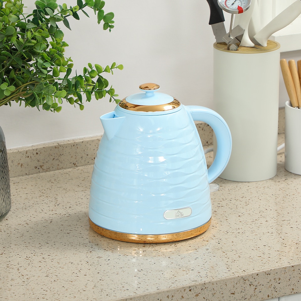 image 1 of HOMCOM Electric Kettle, Fast Boil, 1.7L, 3kW, Swivel, Light Blue Ripple | Blue | Light Blue, Rose Gold