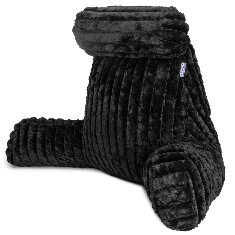image 1 of Aamira Reading Pillow Black Faux Fur Ribbed Memory Foam Support Cushion | Black | Black | Standard | 1