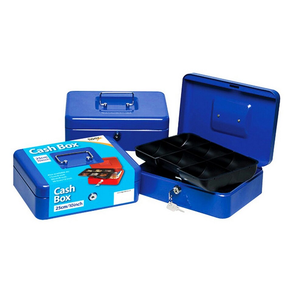 Tiger Stationery Cash Box - Blue - 25cm