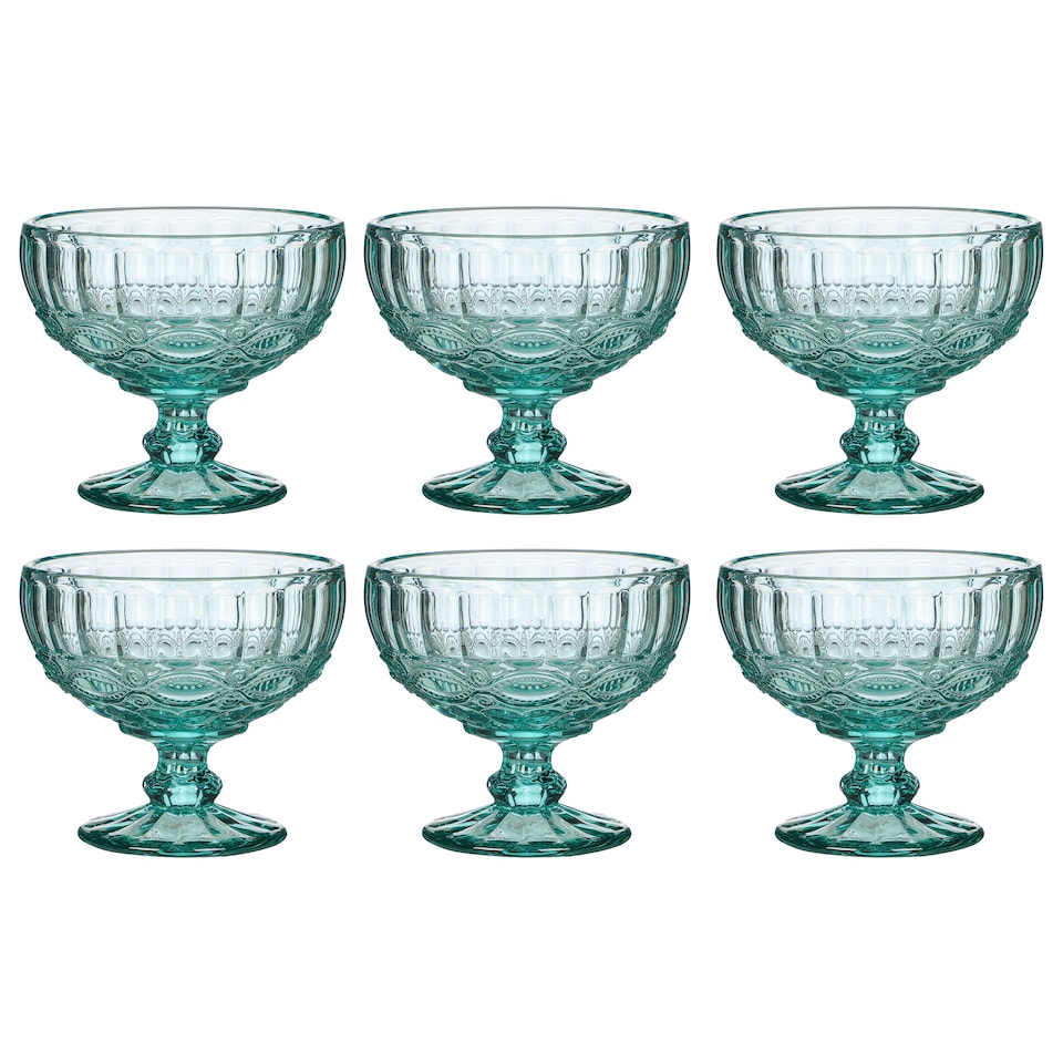 image 1 of Set of 6 Vintage Turquoise Blue Glass Trifle Bowl and Dessert Bowls Wedding Decorations Ideas 300ml | Blue | Turquoise Blue | Medium | 6