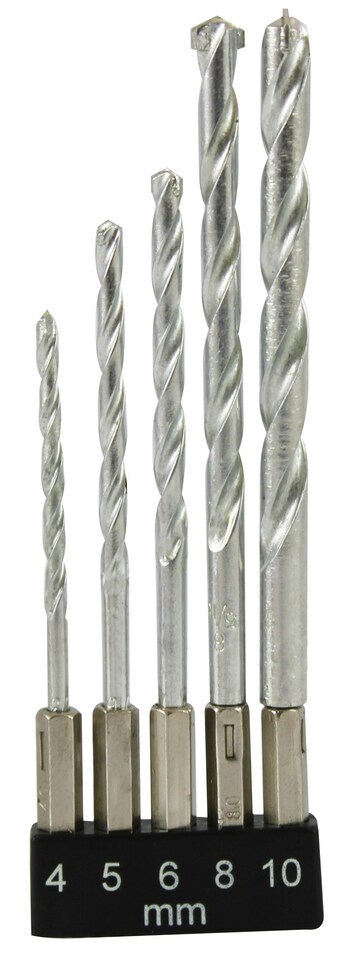 image 1 of Dekton 5pc 1/4'' Masonry Drill Set 4-10mm Speed Steel, Drills Through Concrete,