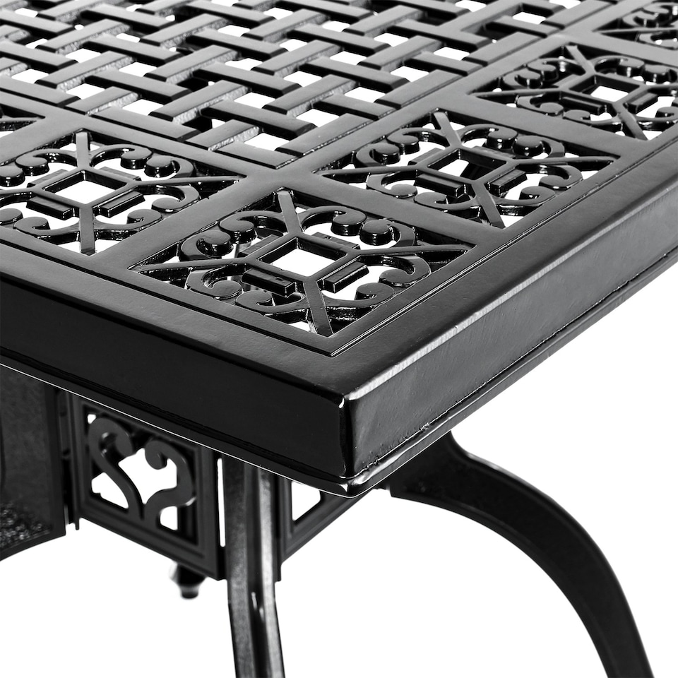 image 1 of Living and Home Cast Aluminum Square Outdoor Dining Table, Black, 80 cm | Black
