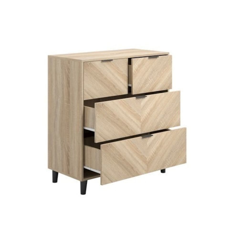 image 1 of Stockholm Chevron 4 Drawer Chest - Engineered Wood - L39 x W82 x H90 cm - Sonoma Oak/Black Matte