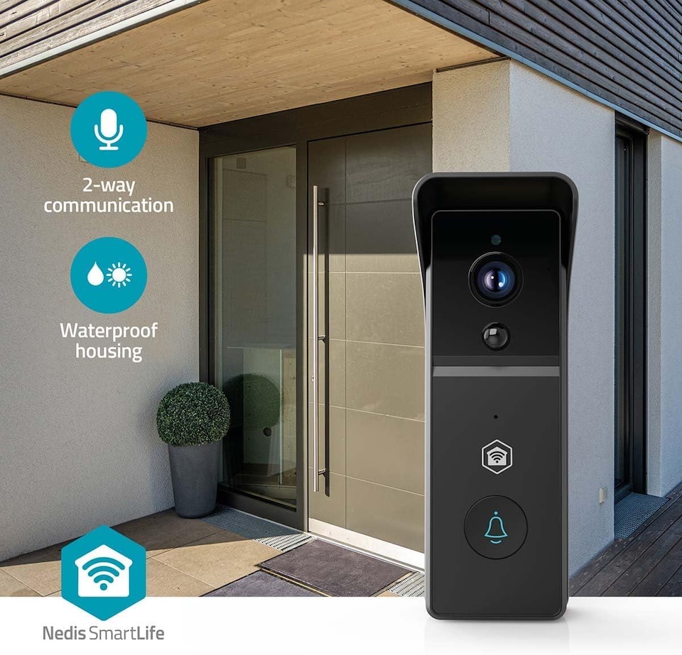 image 1 of NEDIS Smart Wi-Fi Video Doorbell Camera with Chime, 3MP Full HD 1296p, Wireless Battery Powered with Motion Sensor, Night Vision and 2-Way Audio