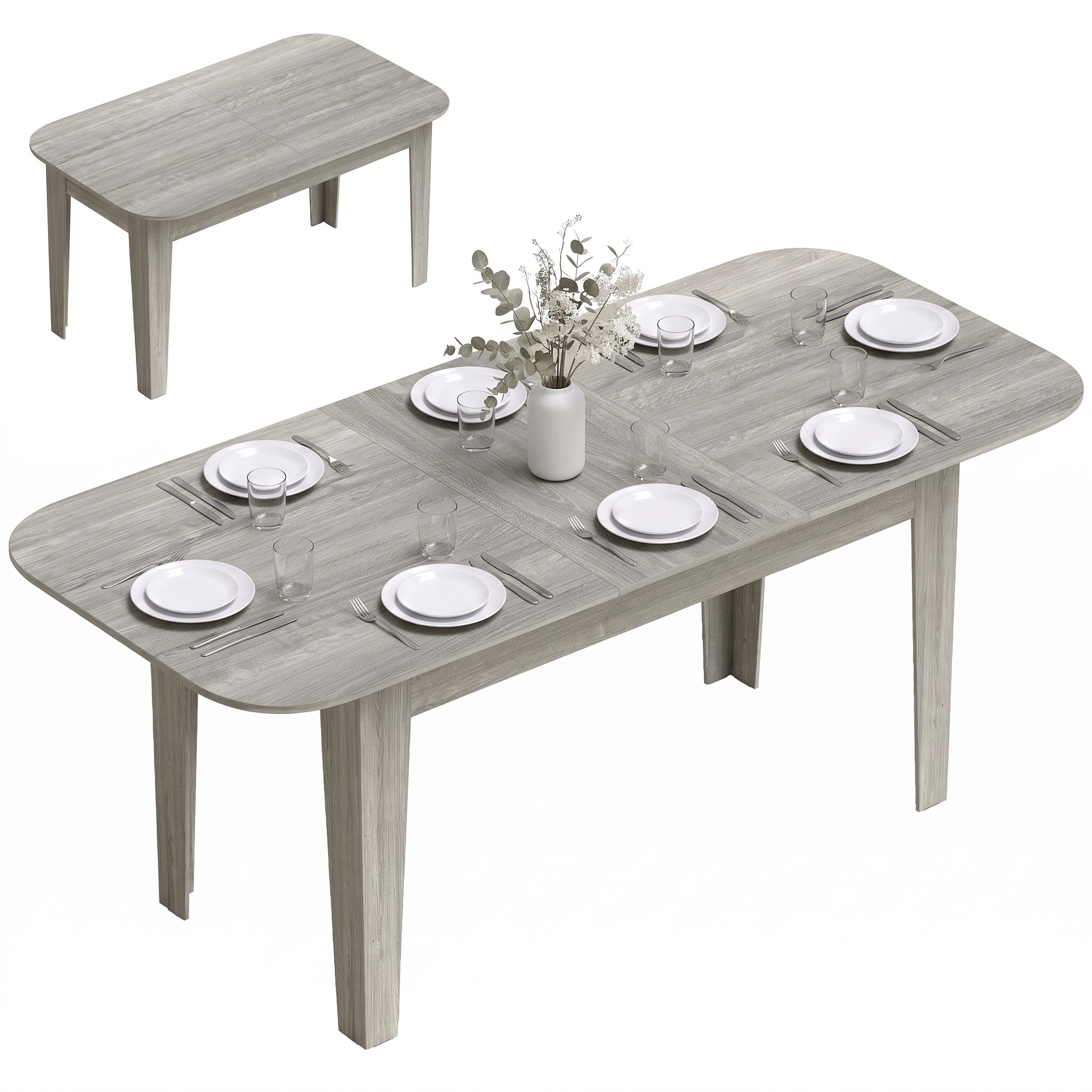HOMCOM Extendable Oval Dining Table for 4-6 Round Edges Grey Wood Effect, Grey