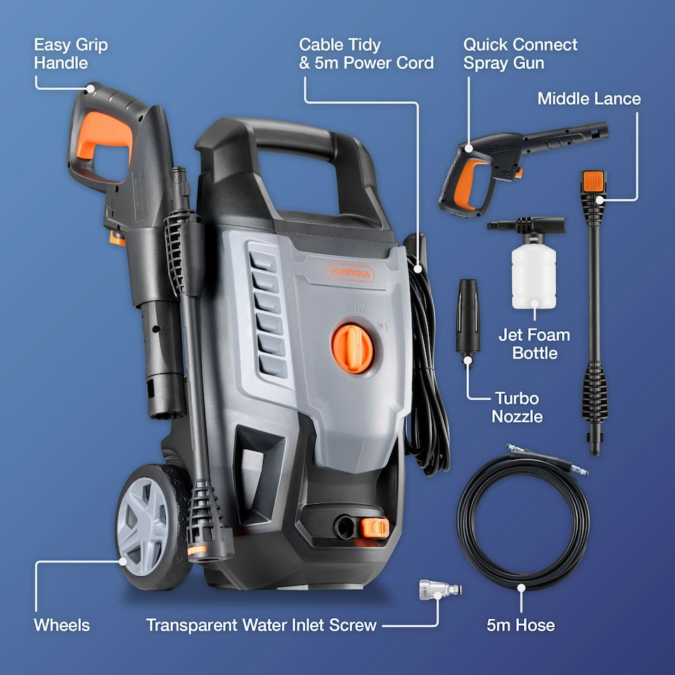 image 1 of VonHaus Pressure Washer 1600W Portable Power Jet Washer
