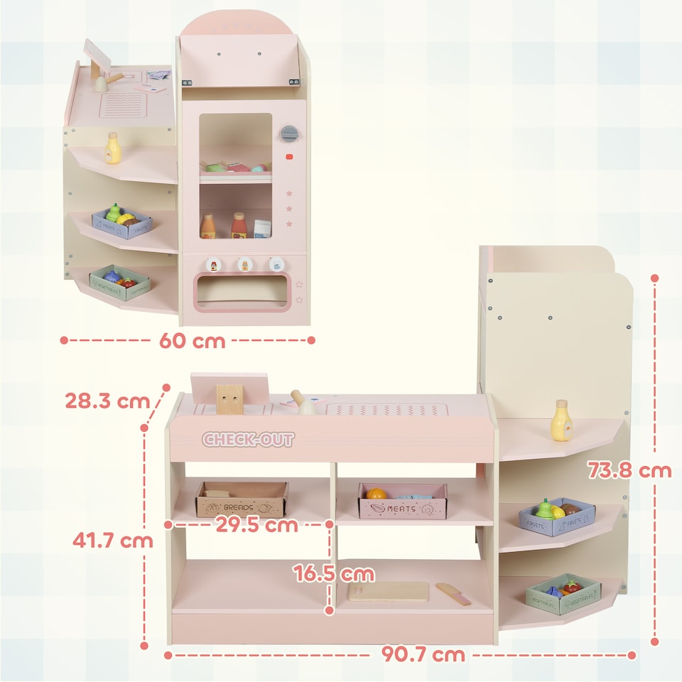 image 1 of AIYAPLAY Kids Grocery Store, Pretend Play Shop with Cash Register, Vending Machine, Display Shelves and Play Food Accessories, Children Supermarket Playset