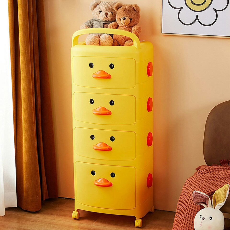 image 1 of Living and Home 4-Tier Yellow Duck Storage Cart with Wheels