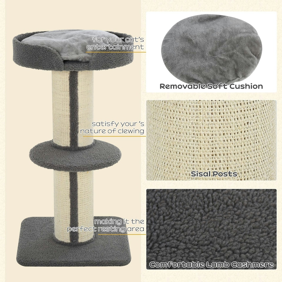 image 1 of PawHut 91cm Scratching Posts Cat Tree Activity Centre for Indoor Cats Grey