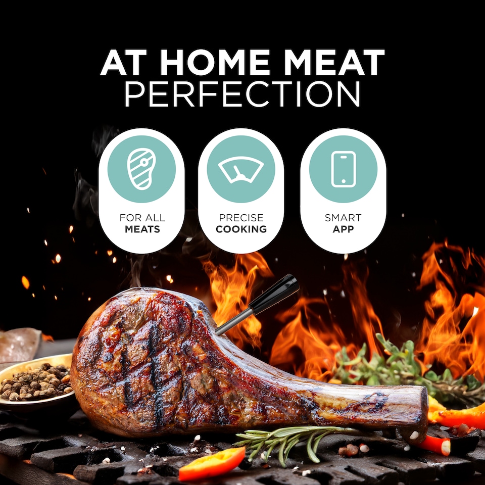 image 1 of DMD Wireless Meat Thermometer with Temperature Alarm, 100m Long Bluetooth Range,