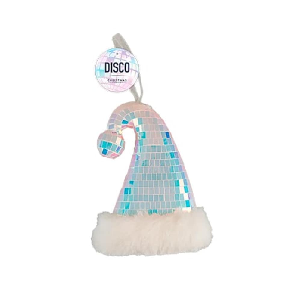 Iridescent Disco Ball Santa Hat Christmas Hanging Decoration 15cm