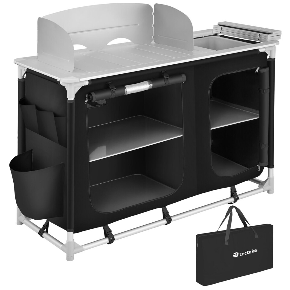image 1 of Camping Kitchen - foldable with 4 compartments, aluminium frame | Black | black | 116 x 52 x 107 cm | 1