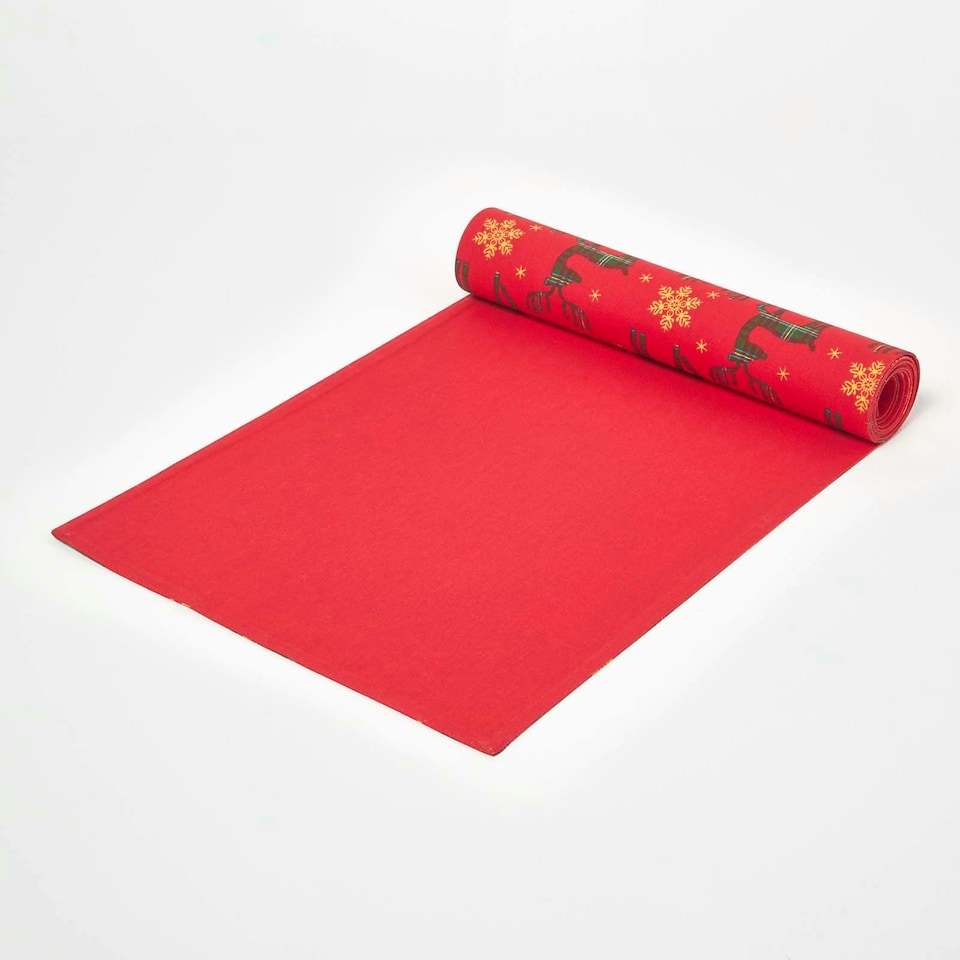 image 1 of Homescapes Red Reindeer Christmas Table Runner - 35 x 250 cm Red