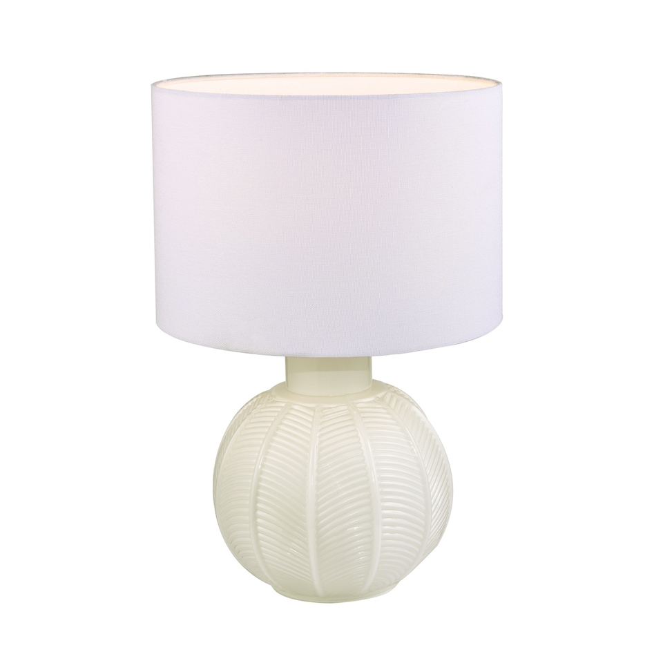 image 1 of Contemporary Opal White Glass Table Lamp in Leaf Design and Ivory White Shade | White