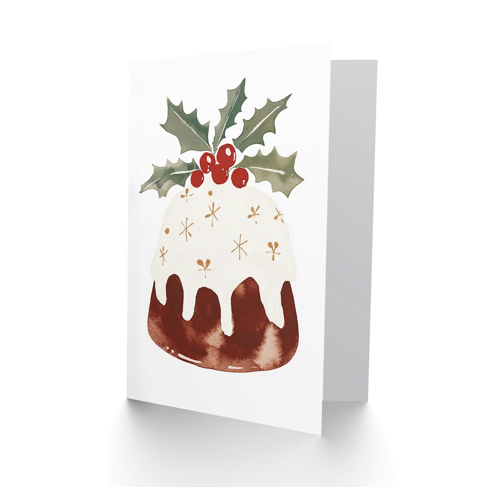 image 1 of Cake Holly Leaf Icing Bright Festive Pudding For Mum Christmas Card