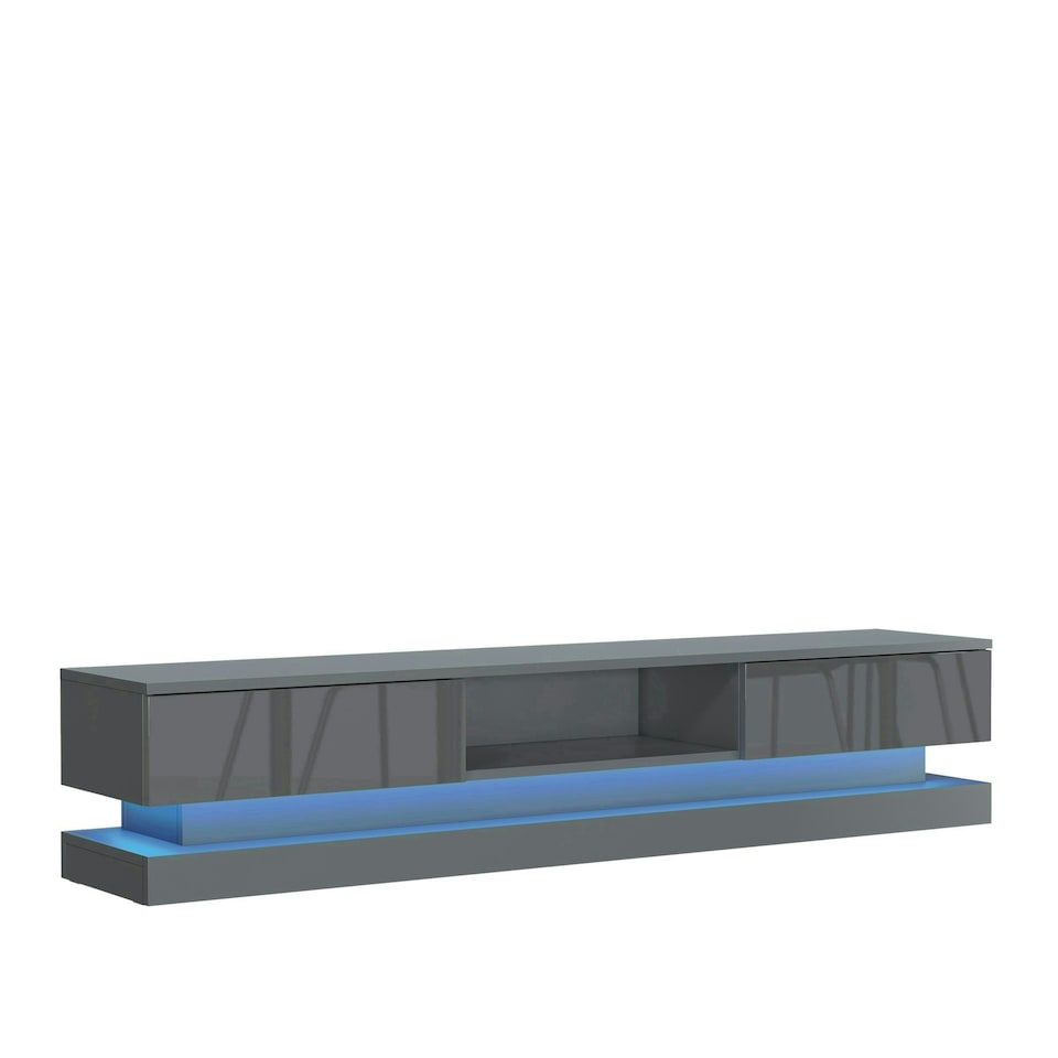 image 1 of TV Unit 180cm Grey Gloss Fronts Grey Matt Body with LED Platform Grey