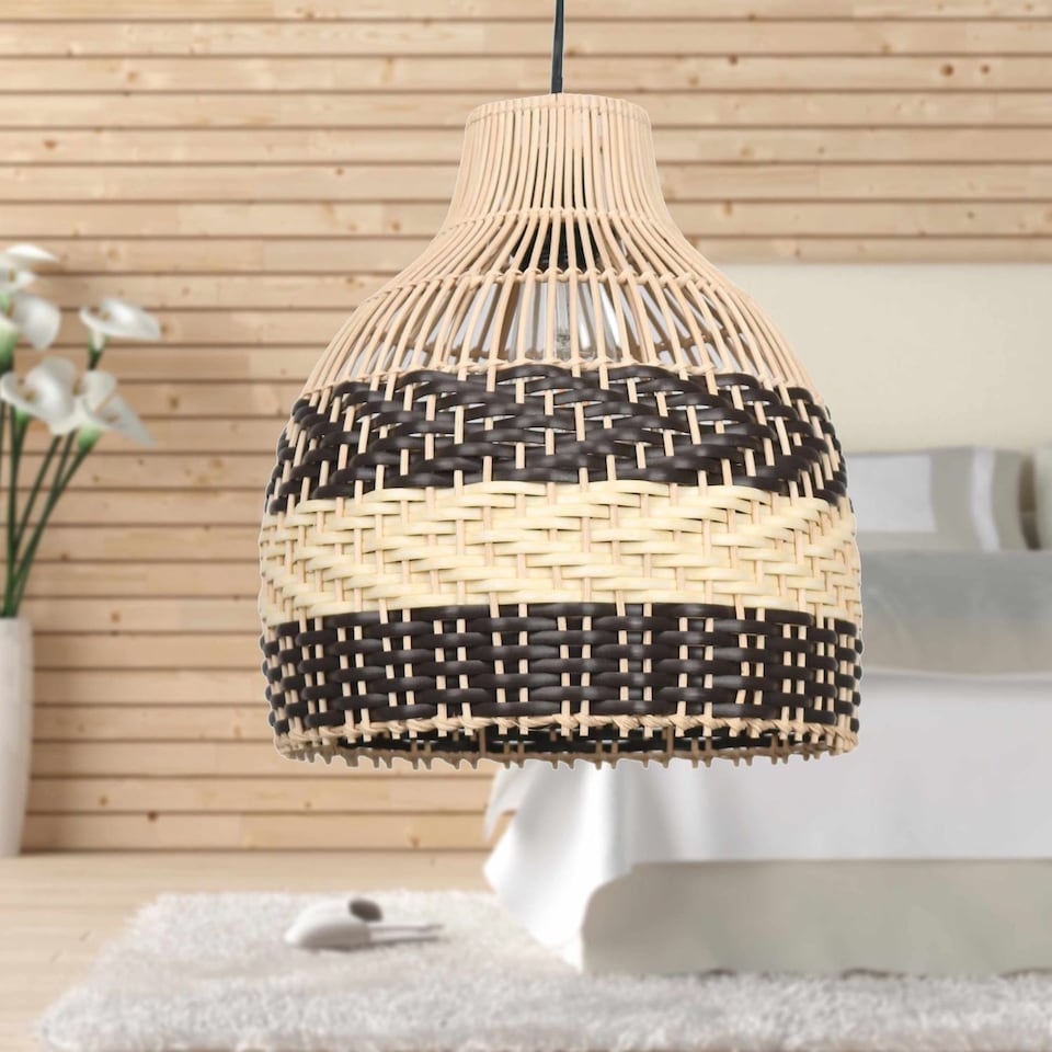 image 1 of Set of 2 Tanya - Natural Rattan Mix Pendant Lightshades | Cream | Medium | 2