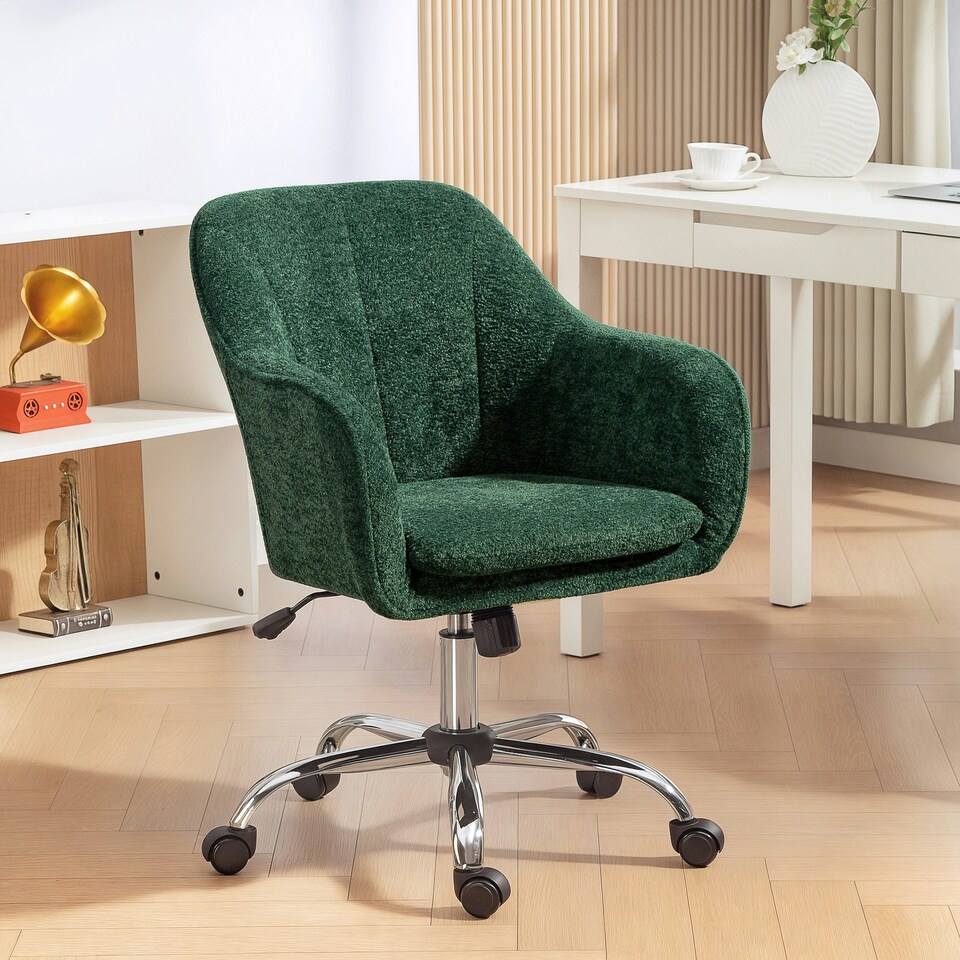 image 1 of HOMCOM Modern Velvet Office Desk Chair for Bedroom, Living Room, Dark Green | Green