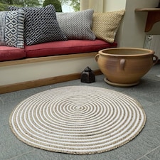 CHAKKAR PALE Stripe Round Beige Hall Rug - Jute - L90 x W90 White