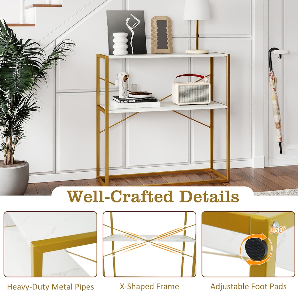 image 1 of COSTWAY Console Table 100cm Faux Marble Slim Entryway Table Hall Desk