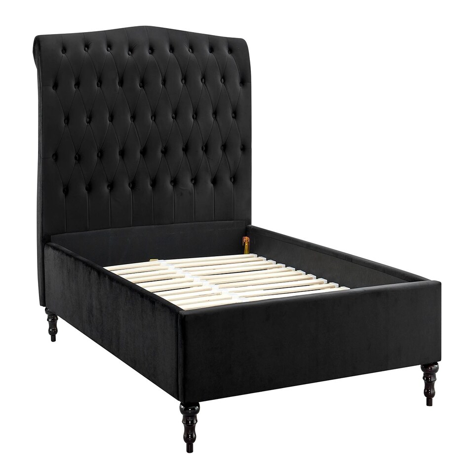 image 1 of 3ft Single Fabric upholstered, Black,buttoned back,curved bed frame,bedstead