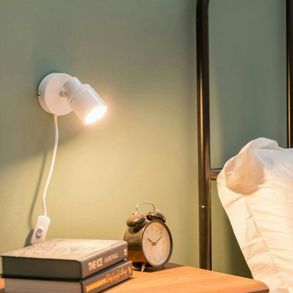 image 1 of ValueLights Benton White IP44 Wall Light With Cable Plug