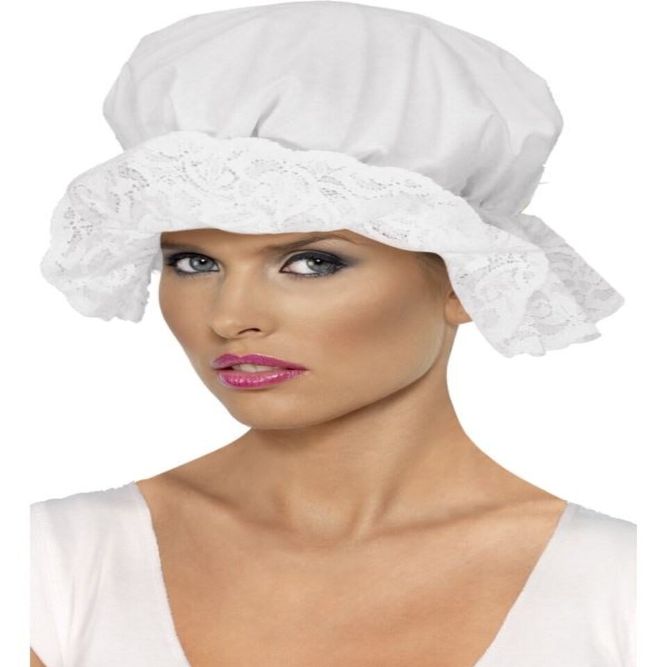 Mop Cap - White - with Lace - 97107 One Size