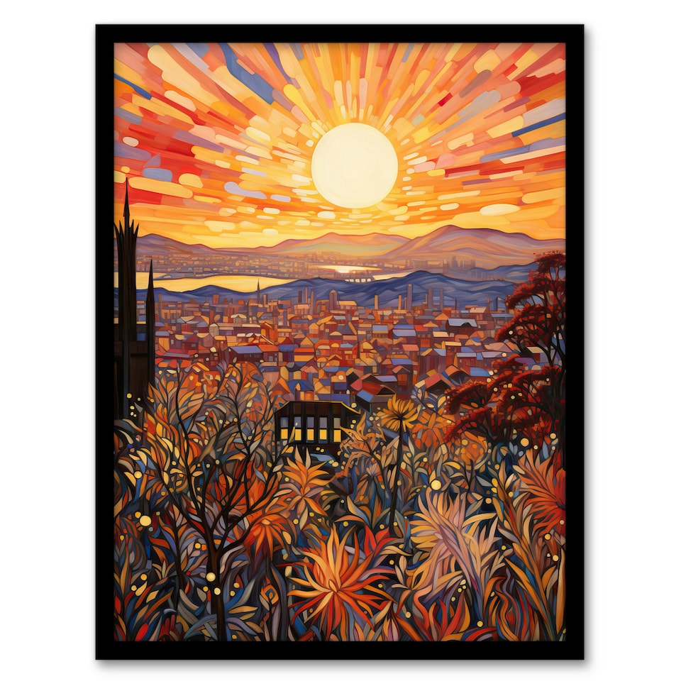 image 1 of La California Sunrise Over San Gabriel Home Decor Black Framed Wall Art Print A4