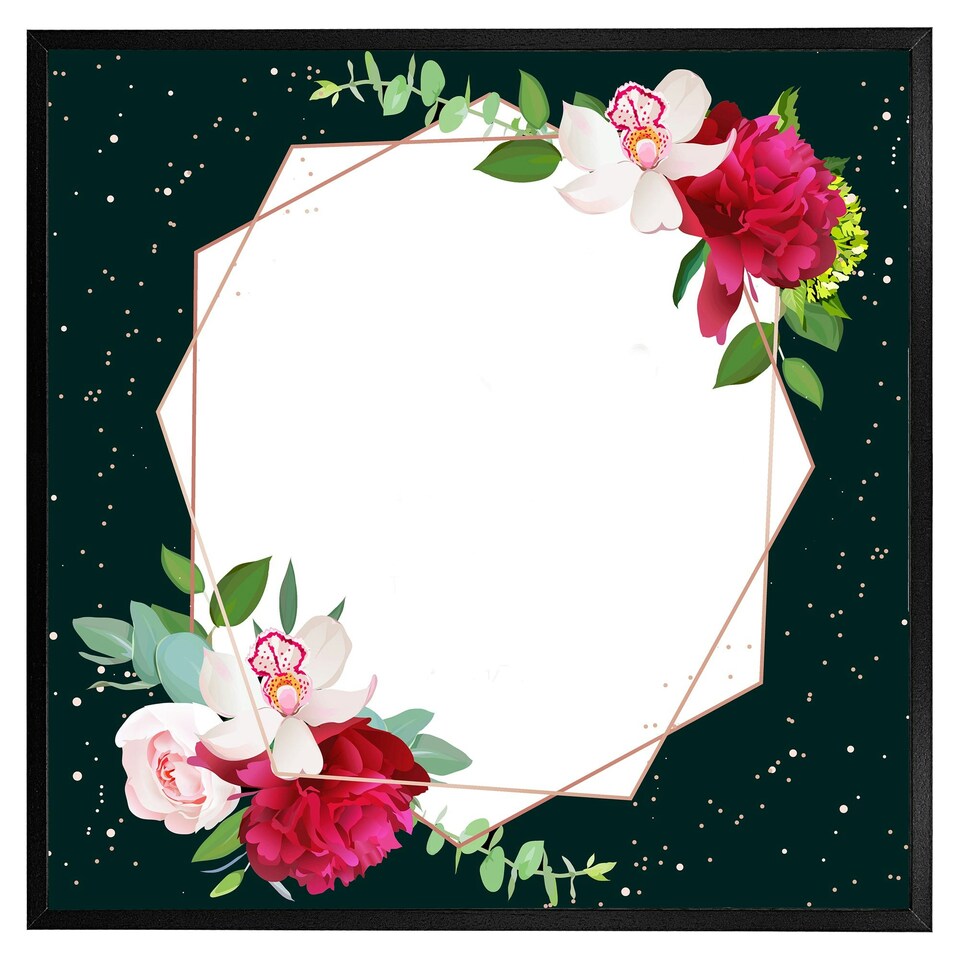 image 1 of Bright flowers, dark background (Picture Frame) White | S