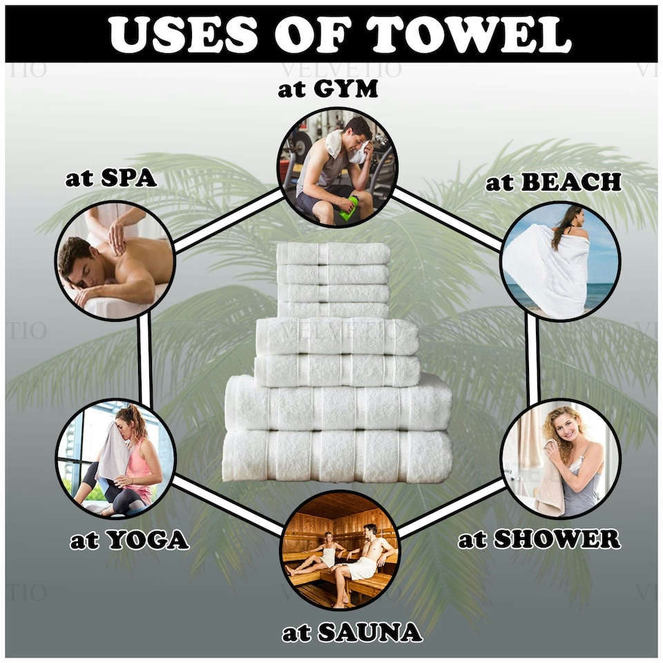 image 1 of VELVETIO 8 Piece Towel Bale Set Boston Shiny Stripe Pattern - 100% Cotton, 450 GSM Green | Duck Egg