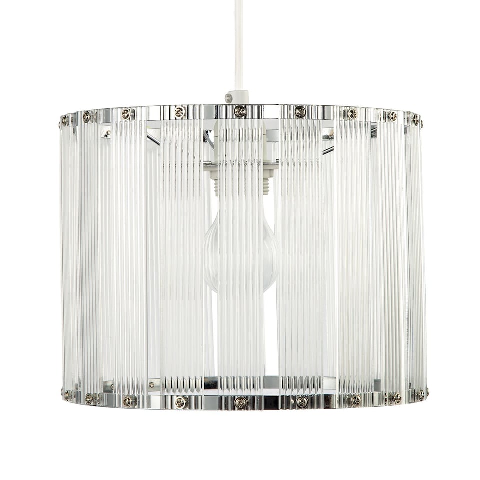 image 1 of Designer Pendant Light Shade with Rippled Acrylic Transparent Columns | Chrome | Chrome | 1