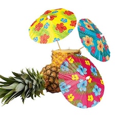 Hibiscus Hawaiian Cocktail Umbrella Picks 18cm - Pack of 6