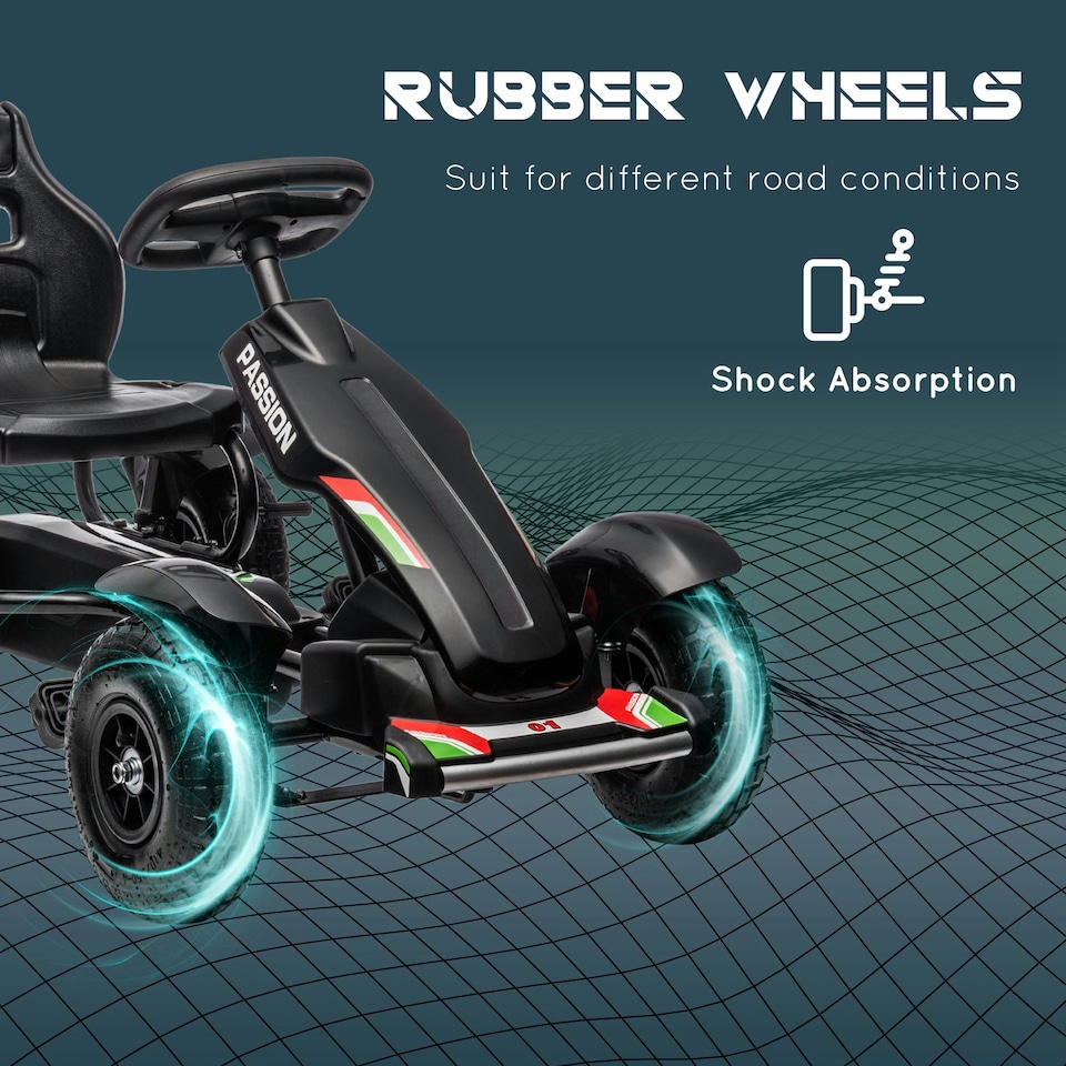 image 1 of HOMCOM Children Pedal Go Kart w/ Adjustable Seat, Inflatable Tyres - Black