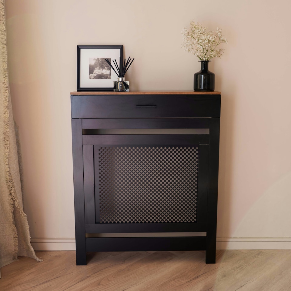 image 1 of Black Radiator Cover With Draw and Contrast Top Small