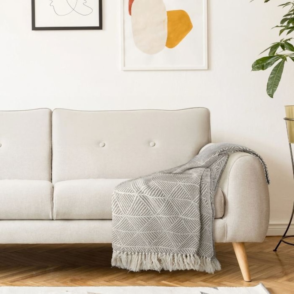 image 1 of Geo Diamond Collection Recycled Cotton Throw in Natural (70" x 100") Brown | Natural