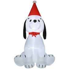HOMCOM 6ft Inflatable Christmas Puppy Dog Wearing Santa Hat Lighted Outdoor Decoration Blow Up Decor for Holiday Indoor