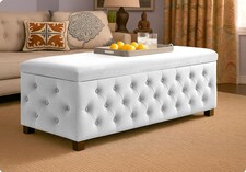 90cm Wide Empire Ottoman Storage Box with Legs, White Velvet Chesterfield Upholstered Ottoman Footstool Coffee Table