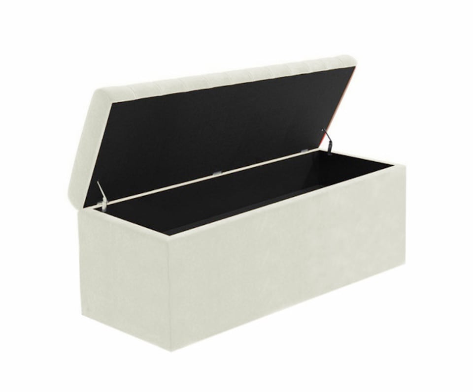 image 1 of 90cm Large Plain Safar Storage Ottoman Box, Cream Plush Velvet Upholstered Deep Storage Ottoman End of Bed Bench