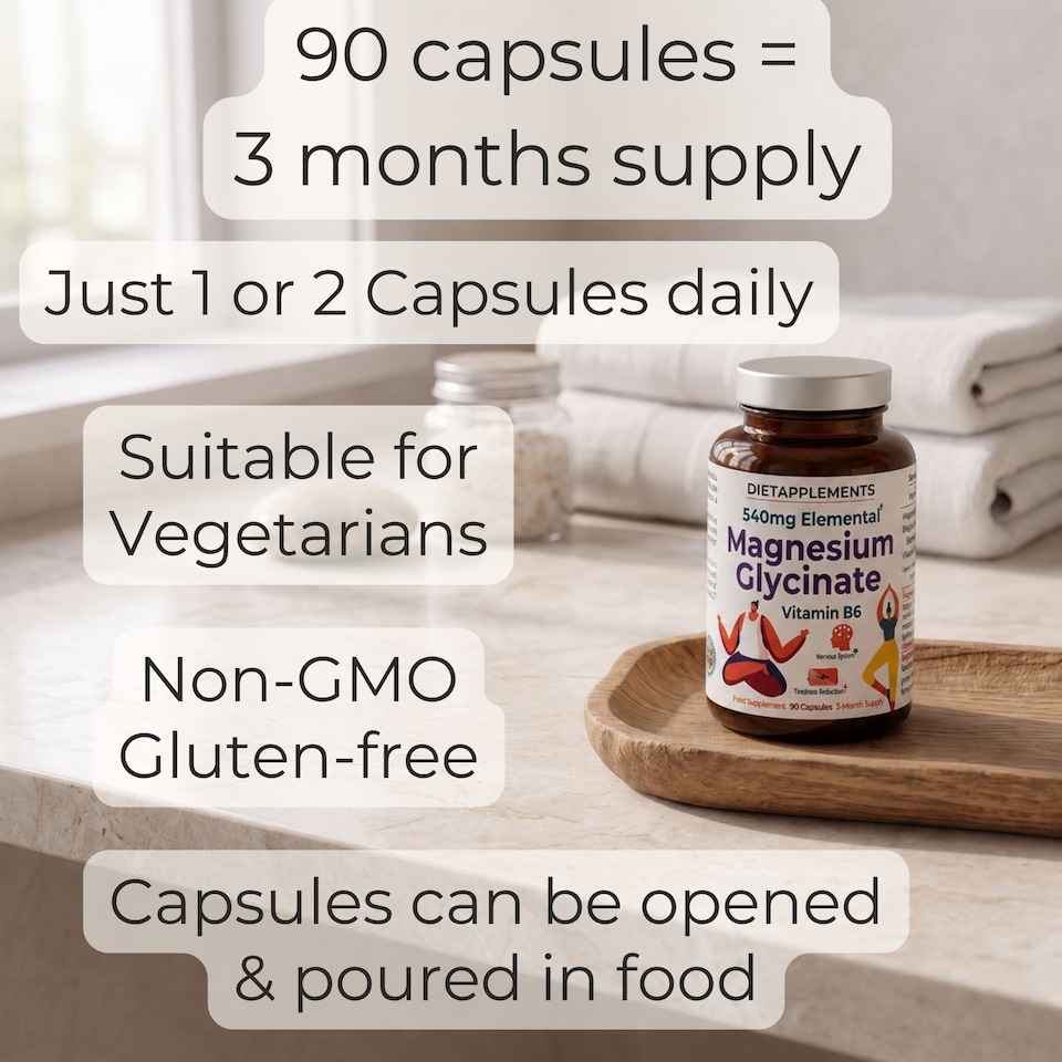 image 1 of Dietapplements Magnesium Glycinate with Vitamin B6 90 Capsules