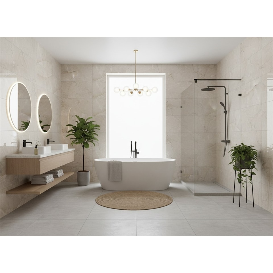 image 1 of Opalus Marble Ivory Matt Porcelain Tile (30 Pack - 10 Box - 21.5m2 ) - Bath - Floor & Wall Tile -Based on Turkish Silver Marble