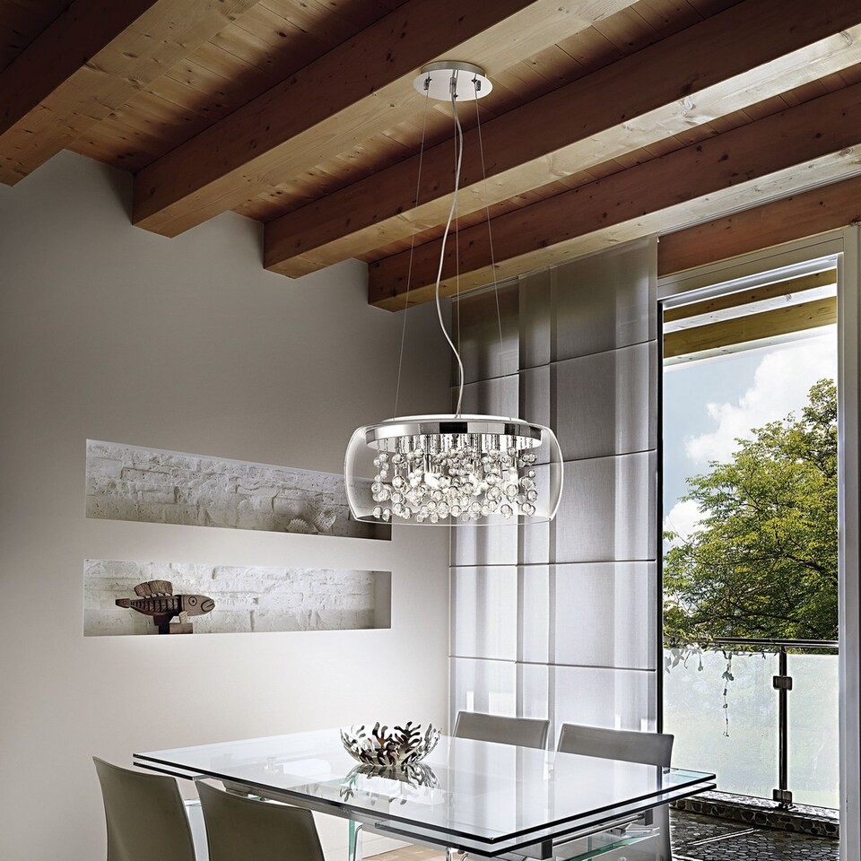 image 1 of Audi 8 Light Large Blown Glass Bubbles Ceiling Pendant Chrome, G9